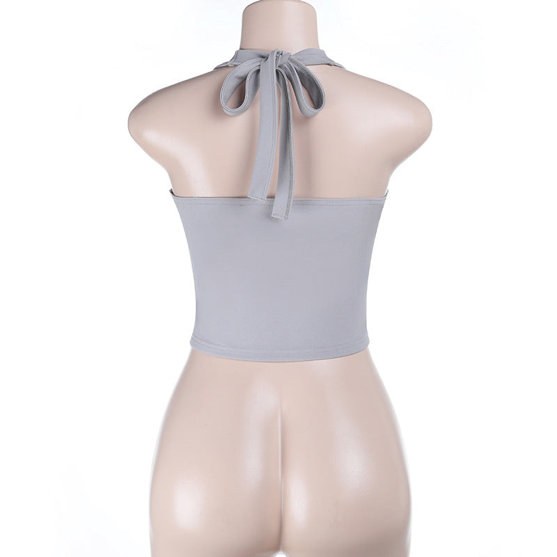 Lace hem self tie halter corset backless top  | Festival Outfits Women