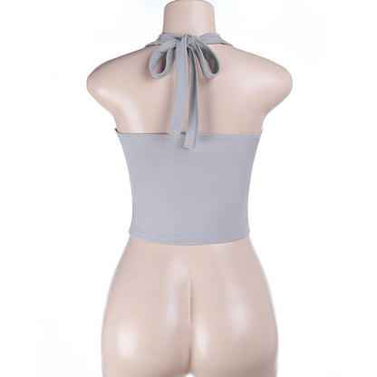 Lace hem self tie halter corset backless top  | Festival Outfits Women
