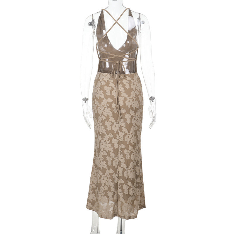 Ruched cross back self tie v neck maxi dress  | Festival Outfits Women