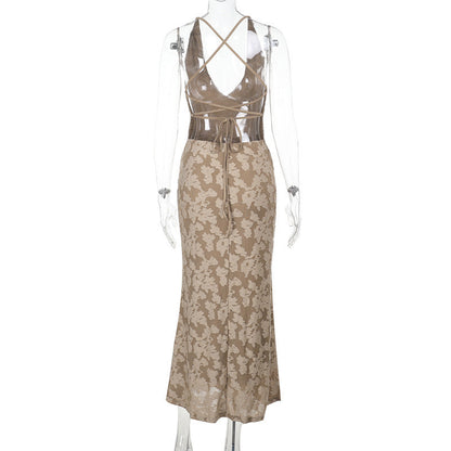 Ruched cross back self tie v neck maxi dress  | Festival Outfits Women