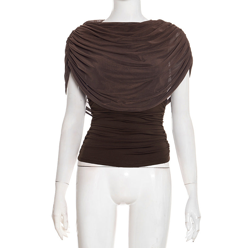 Ruched crewneck mesh solid top  | Festival Outfits Women