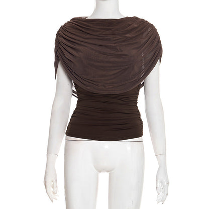 Ruched crewneck mesh solid top  | Festival Outfits Women