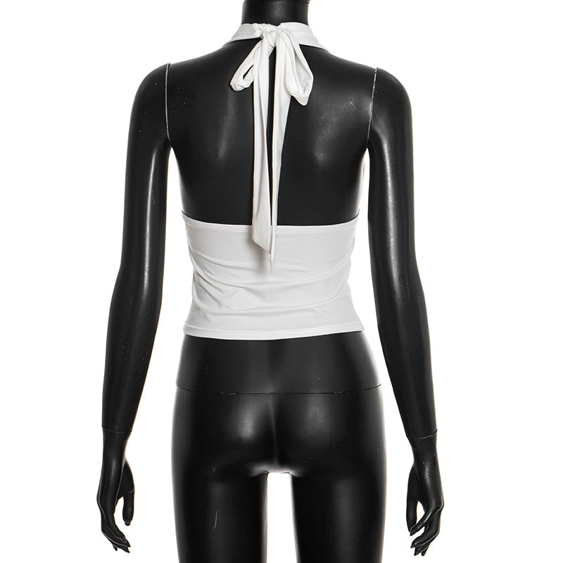 Self tie halter button applique backless top  | Festival Outfits Women