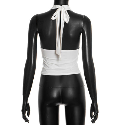 Self tie halter button applique backless top  | Festival Outfits Women