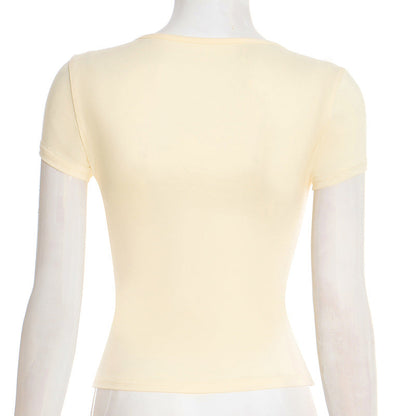 Short sleeve v neck self tie solid crop top  | Festival Outfits Women