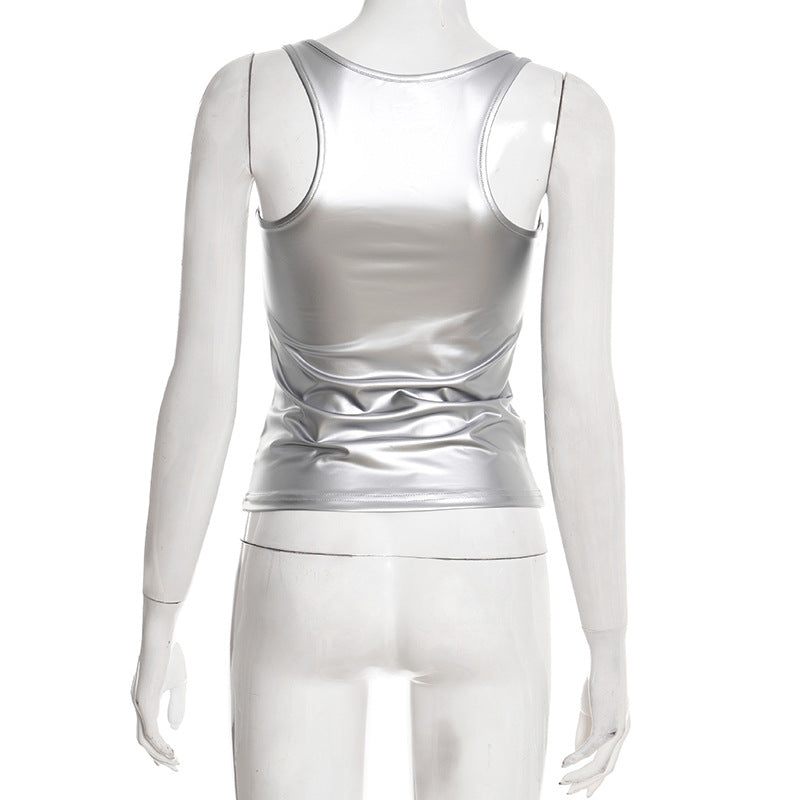 Metallic square neck rivet applique tank top  | Festival Outfits Women