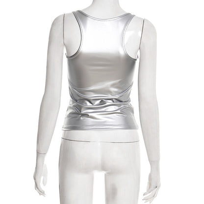 Metallic square neck rivet applique tank top  | Festival Outfits Women