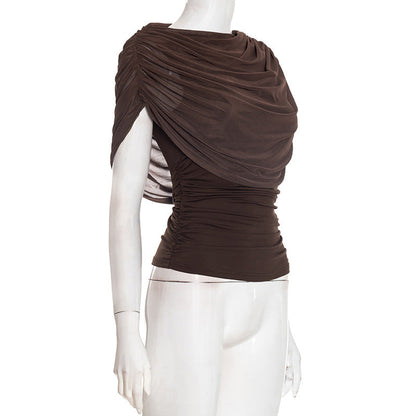 Ruched crewneck mesh solid top  | Festival Outfits Women