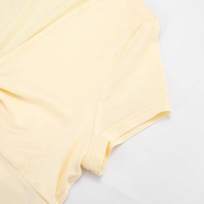 Short sleeve v neck self tie solid crop top  | Festival Outfits Women