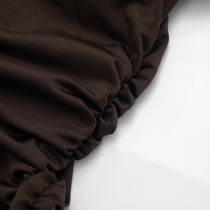 Ruched crewneck mesh solid top  | Festival Outfits Women