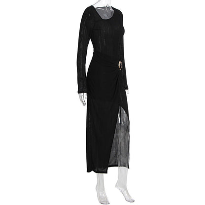 Long sleeve slit ruched irregular midi dress  | Festival Outfits Women
