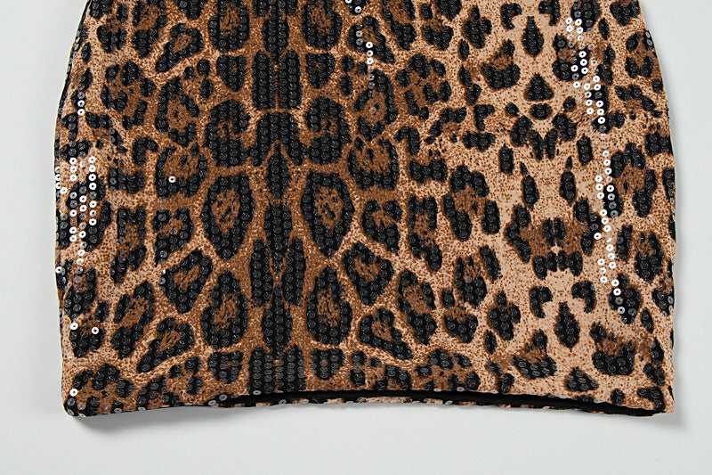 Leopard print glitter backless tube mini dress  | Leopard Print Mini Dress  | Festival Outfits Women