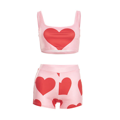 Square neck heart print backless tank pant set  | Festival Outfits Women