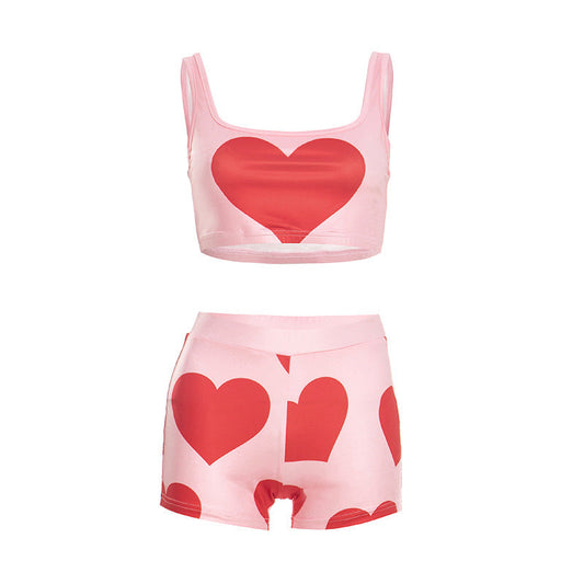 Square neck heart print backless tank pant set  | Festival Outfits Women
