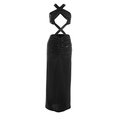 Hollow out ruched cross back backless maxi dress  | Festival Outfits Women