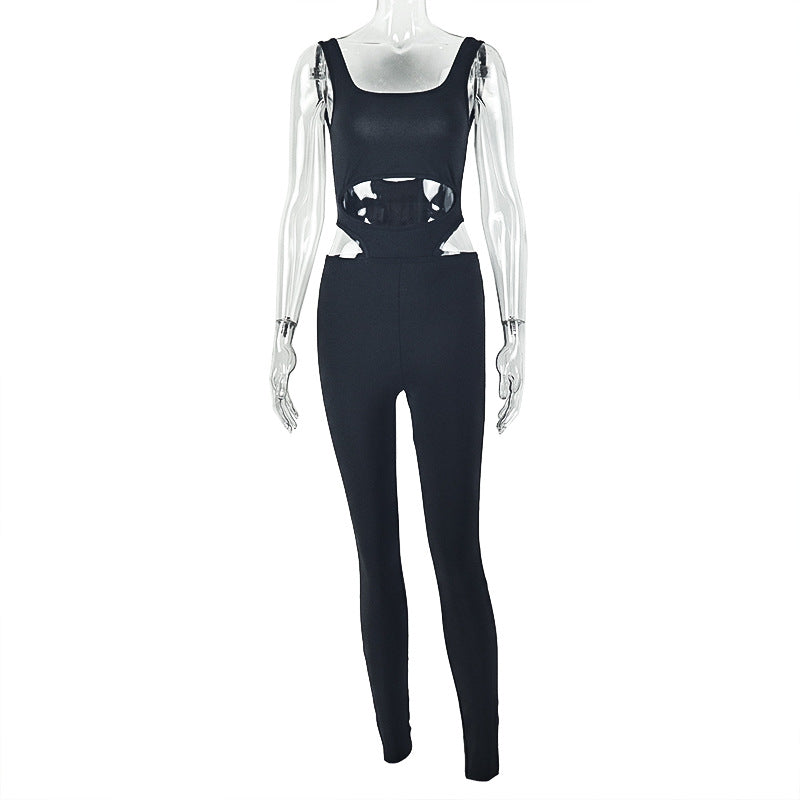 Hollow out square neck backless tank jumpsuit  | Festival Outfits Women