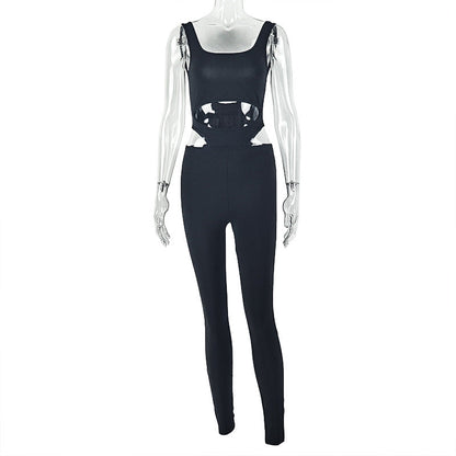 Hollow out square neck backless tank jumpsuit  | Festival Outfits Women