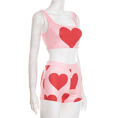 Square neck heart print backless tank pant set  | Festival Outfits Women