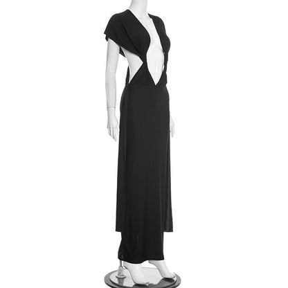 Ruched hollow out slit solid maxi dress  | Festival Outfits Women