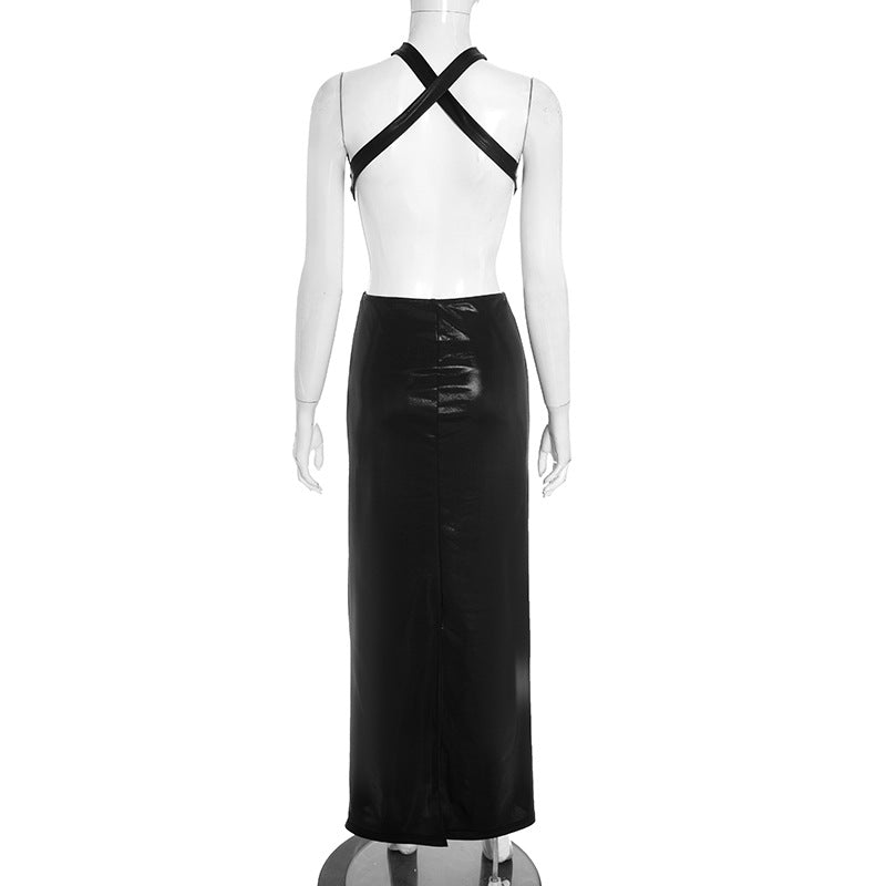 Hollow out ruched cross back backless maxi dress  | Festival Outfits Women
