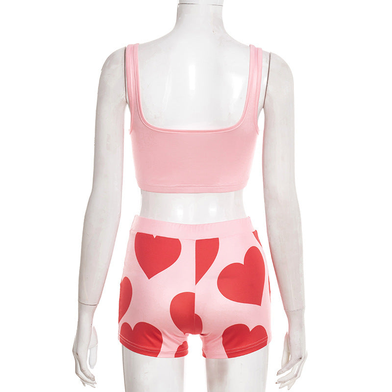 Square neck heart print backless tank pant set  | Festival Outfits Women