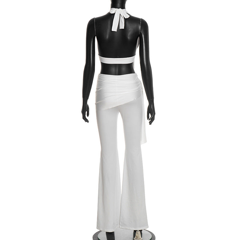 Self tie halter cowl neck irregular ruched pant set  | Festival Outfits Women