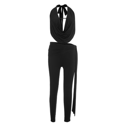 Self tie halter cowl neck irregular low rise pant set  | Festival Outfits Women