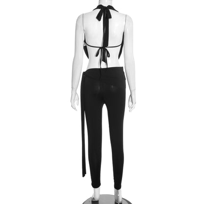 Self tie halter cowl neck irregular low rise pant set  | Festival Outfits Women