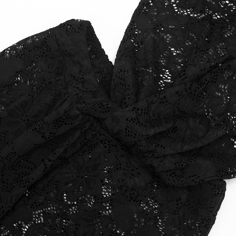 Halter deep V neck lace see through irregular jumpsuit  | Festival Outfits Women
