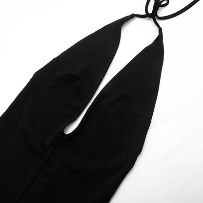 Halter self tie deep v neck backless jumpsuit  | Festival Outfits Women