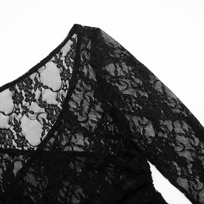Off shoulder long sleeve lace see through pant set  | Festival Outfits Women