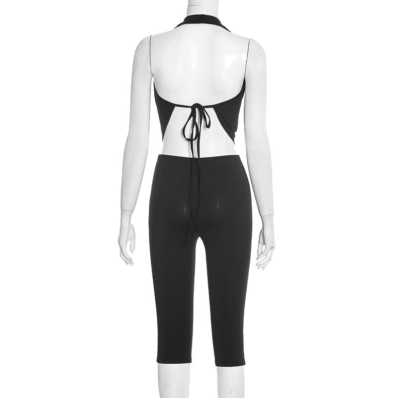 Halter self tie cowl neck hollow out pant set  | Festival Outfits Women