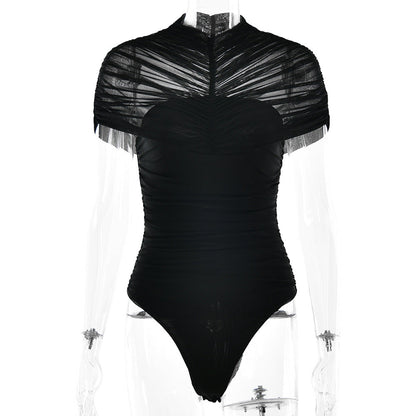 Crewneck ruched button solid bodysuit  | Festival Outfits Women
