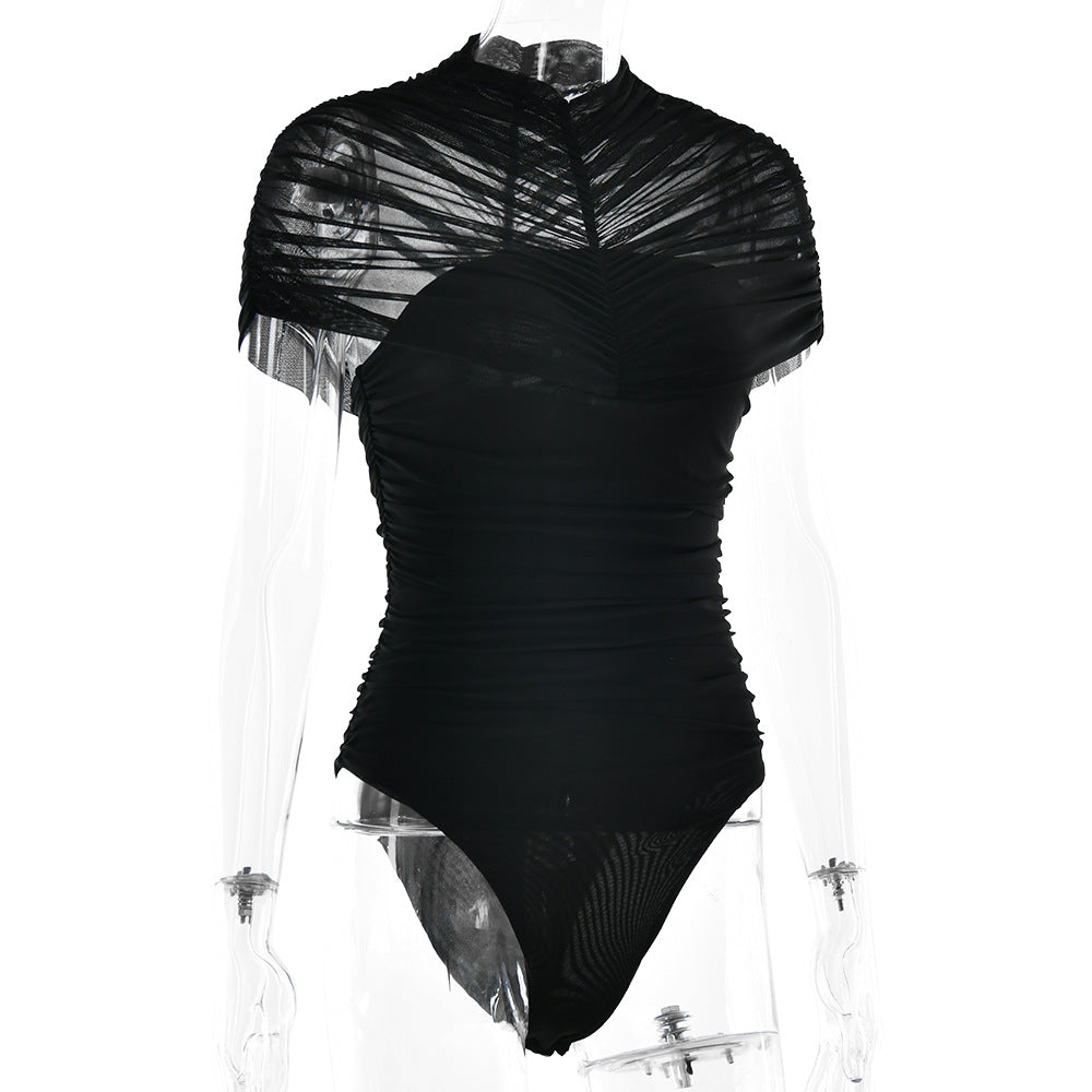 Crewneck ruched button solid bodysuit  | Festival Outfits Women