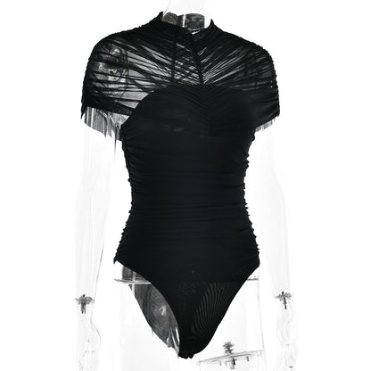 Crewneck ruched button solid bodysuit  | Festival Outfits Women