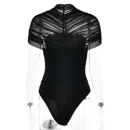 Crewneck ruched button solid bodysuit  | Festival Outfits Women