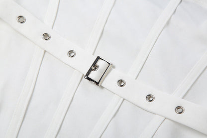 Hollow out self tie ruched buckle mini dress  | Festival Outfits Women