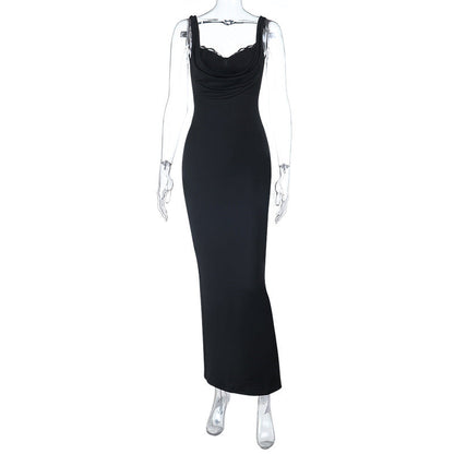 Lace hem slit v neck backless cami maxi dress  | Festival Outfits Women
