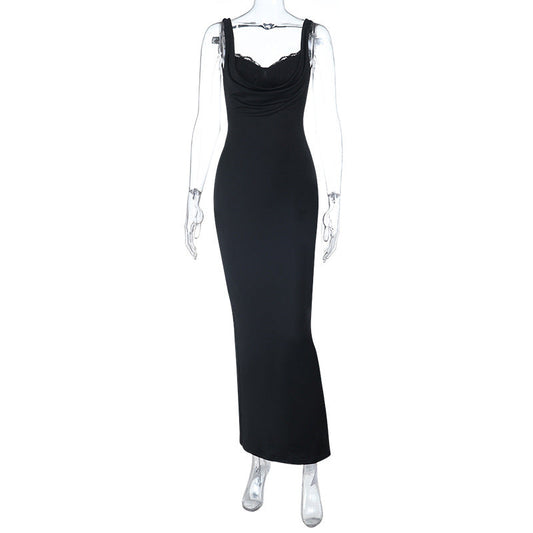 Lace hem slit v neck backless cami maxi dress  | Festival Outfits Women
