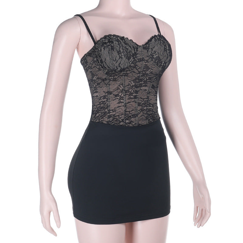 Lace up v neck lace backless cami mini dress  | Festival Outfits Women