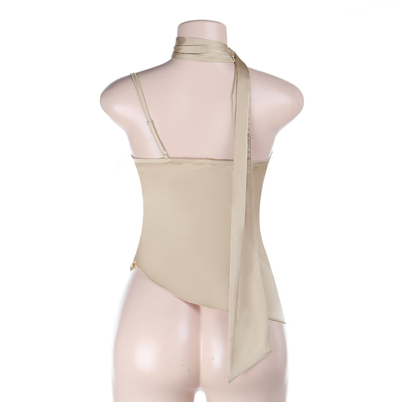 Cowl neck irregular pleated zip-up cami top  | Festival Outfits Women