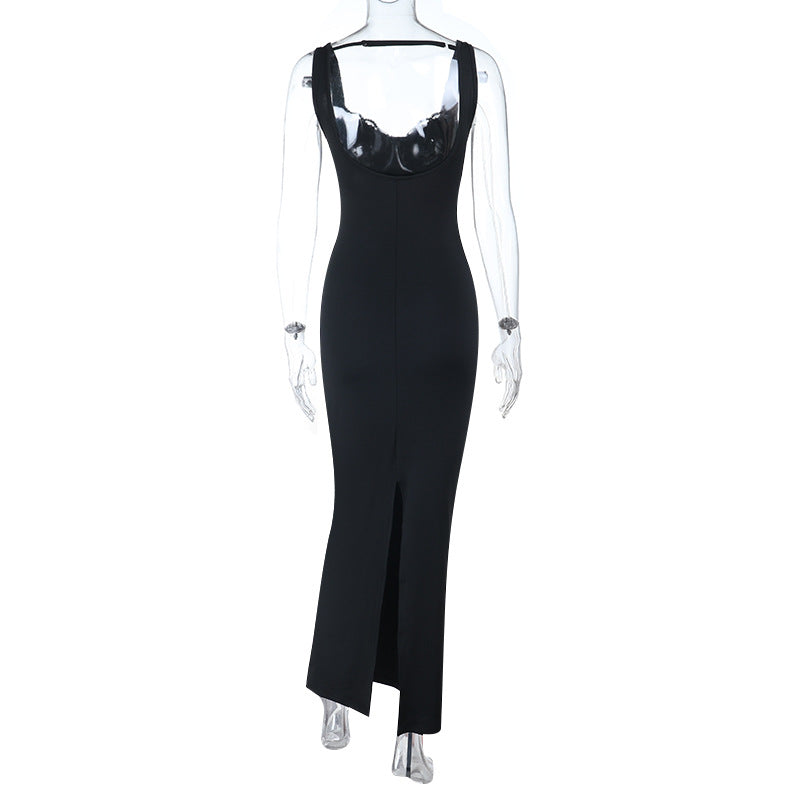 Lace hem slit v neck backless cami maxi dress  | Festival Outfits Women