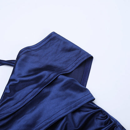 Satin slit ruffle halter self tie ruched midi dress  | Festival Outfits Women
