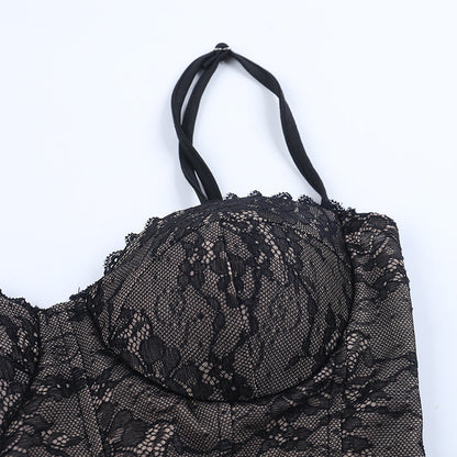 Lace up v neck lace backless cami mini dress  | Festival Outfits Women