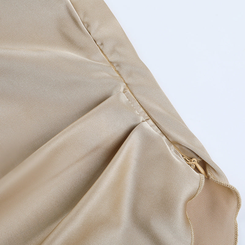 Cowl neck irregular pleated zip-up cami top  | Festival Outfits Women