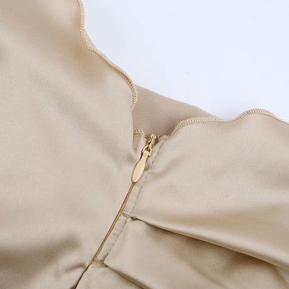 Cowl neck irregular pleated zip-up cami top  | Festival Outfits Women