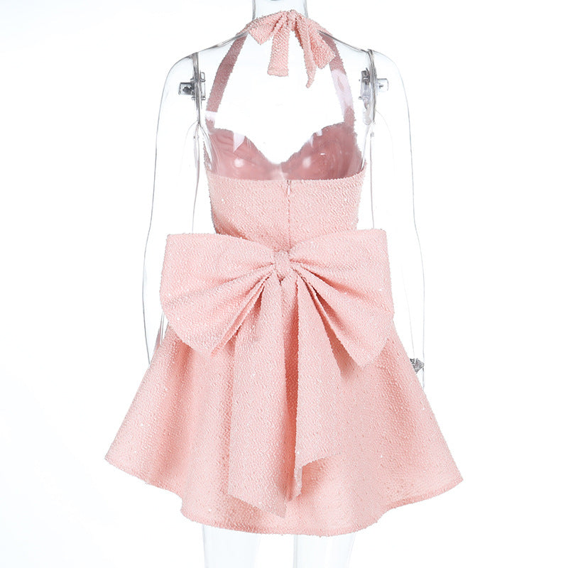 Self tie halter bowknot zip-up v neck mini dress  | Festival Outfits Women