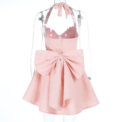 Self tie halter bowknot zip-up v neck mini dress  | Festival Outfits Women
