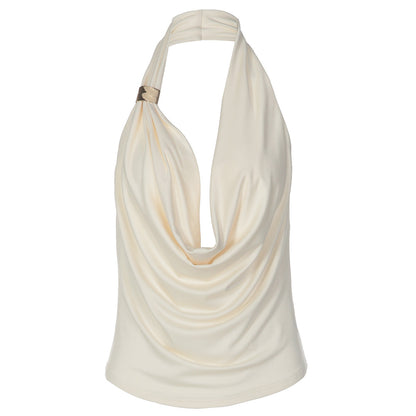 Cowl neck halter irregular solid backless top  | Festival Outfits Women