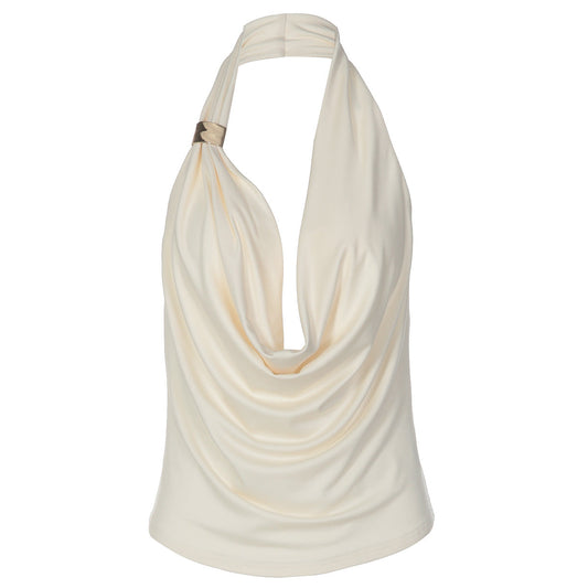 Cowl neck halter irregular solid backless top  | Festival Outfits Women